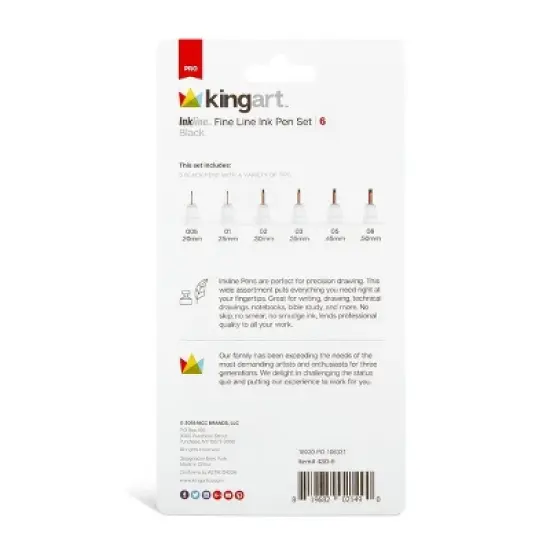KINGART PRO Inkline Fine Line Pens , 6 pc image {6}