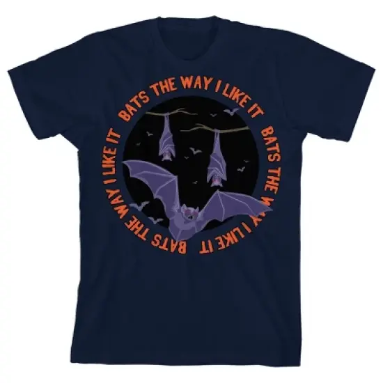 Kids Halloween "Bats the Way I Like It" Unisex Youth Navy Blue Short Sleeve Crew Neck Tee image {5}