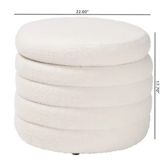 Tabitha Boucle Upholstered Storage Ottoman Ivory - Baxton Studio: Contemporary Round, No Assembly Required image {7}