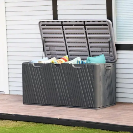 Aoodor 85 Gallon Deck Box, Outdoor Storage Box, Waterproof & Weather-Resistant Lockable, Patio Bench Storage Box for Cushion, Garden Tools image {8}