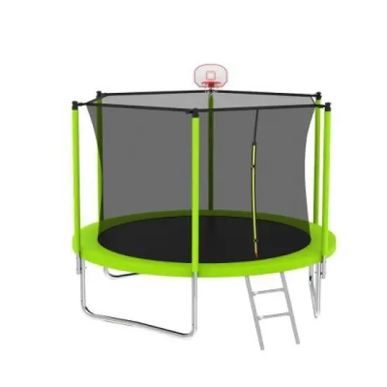 BestParts 8FT Outdoor Trampoline with Safety Enclosure &ndash; Green Heavy-Duty Frame & Basketball Hoop image {6}
