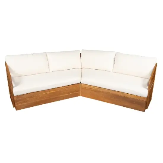 Christopher Knight Home Rugar 4-Seater Patio Acacia Wood V-Shaped Sectional Sofa with Thick Cushions image {1}