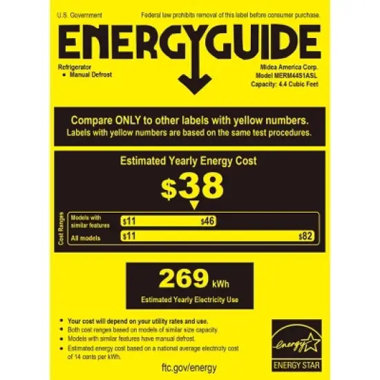 Midea 4.4 cu ft Compact Refrigerator: Energy Star Certified, Freestanding, Space-Saving, Adjustable Shelves, Dorm Fridge image {8}