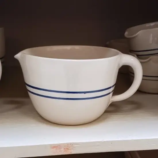 Martinez Pottery Heritage Blue Stripe Stoneware Batter Bowl, Handmade, 7 Cup image {4}