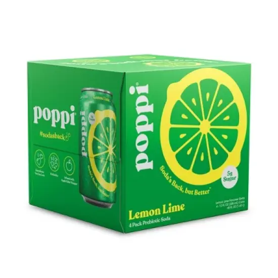 Poppi Lemon Lime Prebiotic Beverage - 4pk/12 fl oz Cans image {4}