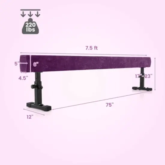 Costway 7.5 ft High and Low Gymnastics Beam with 3 Heights Heavy Duty Metal Legs & Wheels Purple/Blue/Pink image {2}