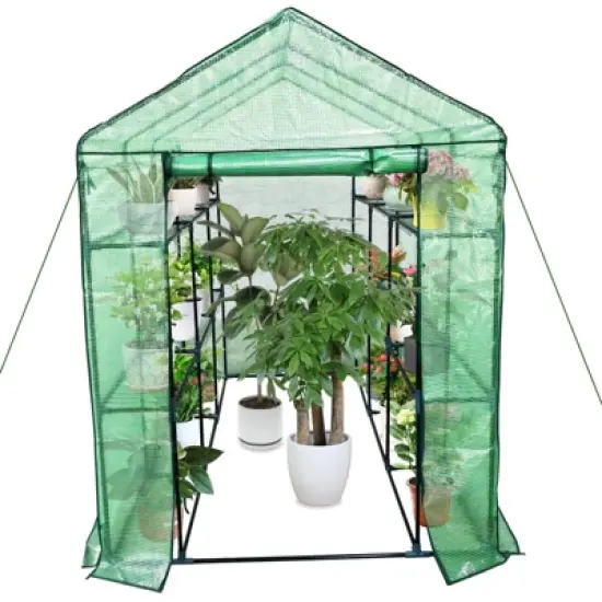Greenhouse for Outdoors,Portable Indoor and Outdoor Green House w/ Roll-Up Zippered Door Anchors and Ropes,Plant Garden Hot House w/ 9 Shelves image {6}