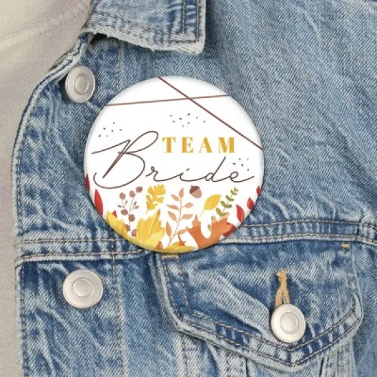 Big Dot of Happiness Fall Foliage Bride - 3 inch Autumn Leaves Bridal Shower and Wedding Party Badge - Pinback Buttons - Set of 8 image {2}