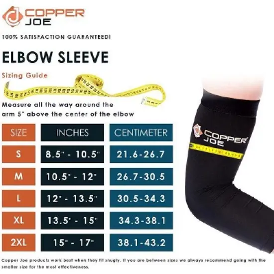 Copper Joe Recovery Elbow Compression Sleeve -Brace for Arthritis, Golfers or Tennis Elbow and Tendonitis. Elbow Support Arm Sleeves For Men and Women image {1}