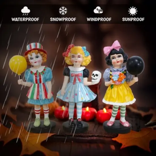 Victorian Masquerade Girl Trio, 6" Trick or Treat Clown Figurines and Hauntingly Elegant Halloween Decor| OrnamentallyYou image {3}