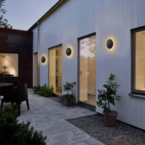 C Cattleya 2-pack 8 in. Black Aluminum Round Disc LED Indoor Outdoor Wall Lantern Sconce image {5}