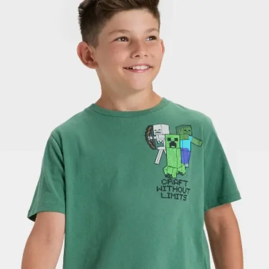 Minecraft Boys' Creeper Short Sleeve Graphic T-Shirt - Green image {2}