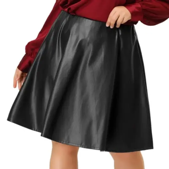 Agnes Orinda Women's Plus Size PU Skirt A-Line Versatile Flared Party Skirts image {6}