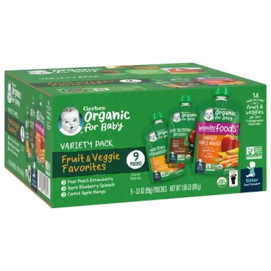 Gerber Organic 2nd Foods Fruit & Veggie Baby Food Value Pack - 9ct/31.5oz image {1}