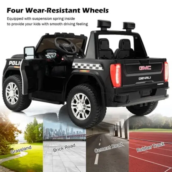 Costway 12V Licensed GMC Kids Ride On Police Car 2-Seater Truck w/Remote Control & Music image {6}