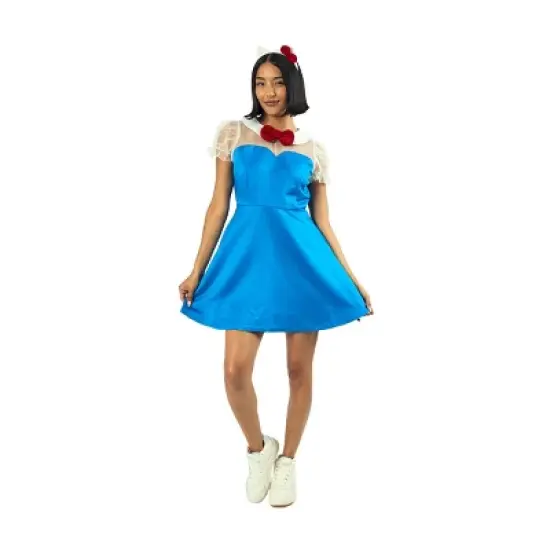 Hello Kitty Women's Blue Cosplay Dress With Matching Headband image {2}