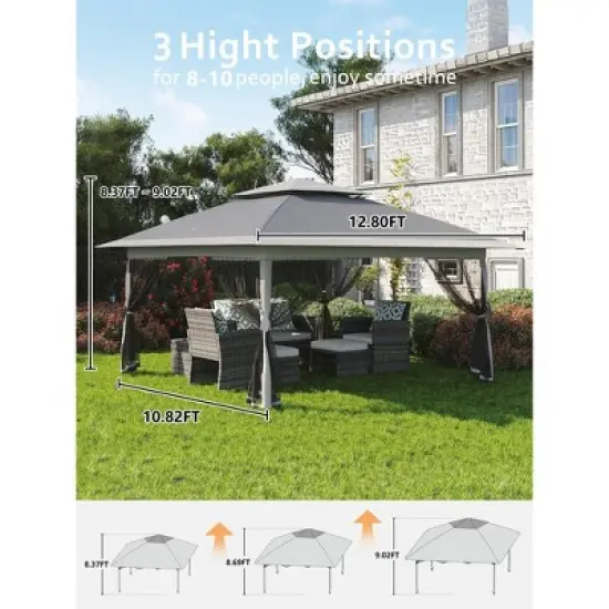 13 X 13 Pop Up Gazebo with Mosquito Netting,Outdoor Patio Gazebo,Outdoor Canopy Tent with Mosquito Netting,Backyard Tent image {4}