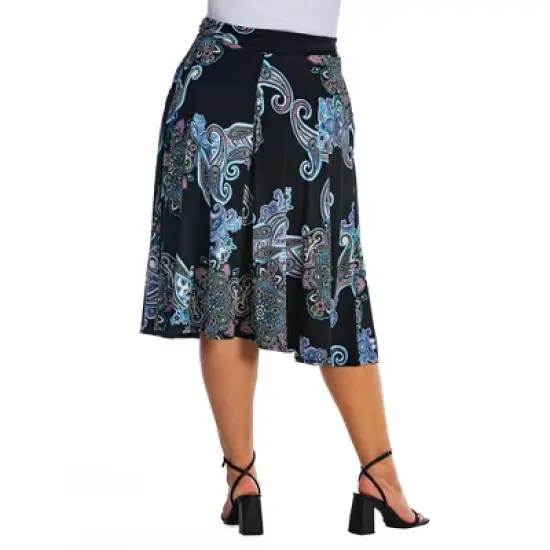 Womens Plus Size Black Paisley A Line Pocket Midi Skirt image {2}