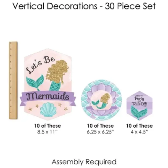 Big Dot of Happiness Let's Be Mermaids - Baby Shower or Birthday Party DIY Dangler Backdrop - Hanging Vertical Decorations - 30 Pieces image {6}