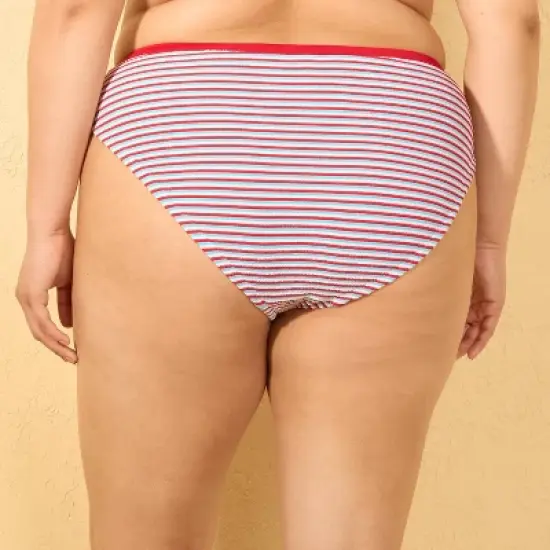 Women's Pucker Contrast Binding Mid-Rise High-Leg Cheeky Bikini Bottom - Wild Fable&trade; Red image {1}
