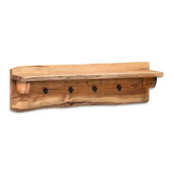 Alaterre Furniture Alpine Natural Brown Live Edge Wood Coat Hooks with Shelf image {5}