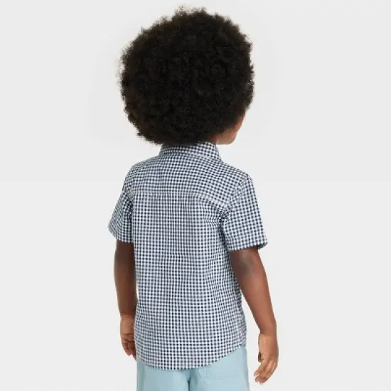 OshKosh B'gosh Toddler Boys' Plaid Checkered Woven Short Sleeve Shirt - Navy Blue image {1}