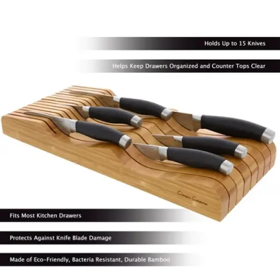In Drawer Bamboo Knife Block and Cutlery Storage Organizer, Holds up to 15 Knives  Bacteria Resistant and Protects Blades by Classic Cuisine image {1}