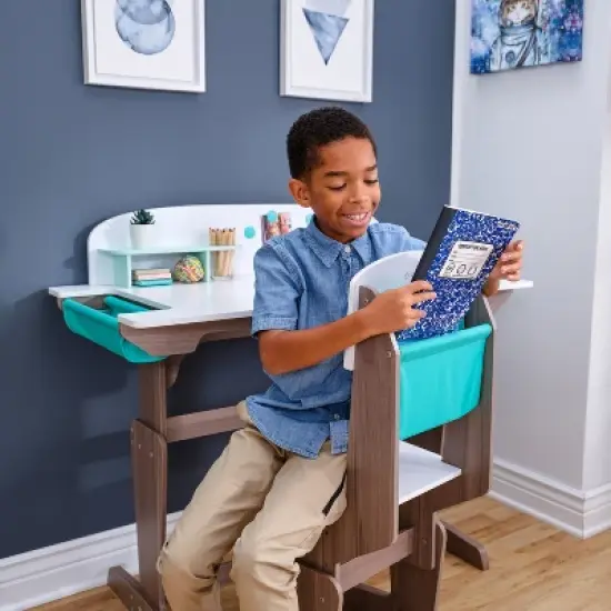 KidKraft Grow Together Pocket Adjustable Desk with Hutch and Chair image {3}