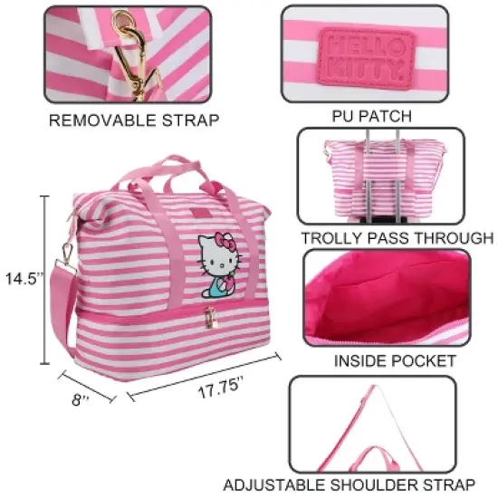 Hello Kitty Character 17" Pink & White Striped Duffle Bag image {4}