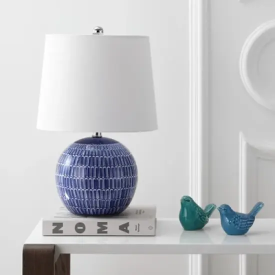 21" Ceramic Ronald Table Lamp (Includes LED Light Bulb) Blue - JONATHAN Y image {2}