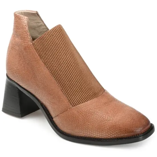 Journee Signature Womens Genuine Leather Stylla Square Toe Stacked Ankle Booties image {12}