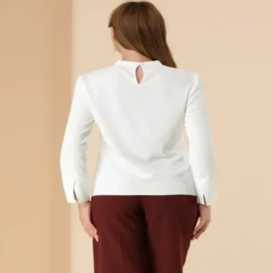 Allegra K Women's Keyhole Stand Collar Blouse Long Sleeve Button Front Work Blouses image {4}