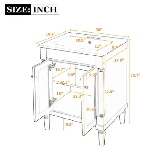 ORRD 24" Bathroom Vanity with Sink, Modern 2-Tier Storage Cabinet image {4}