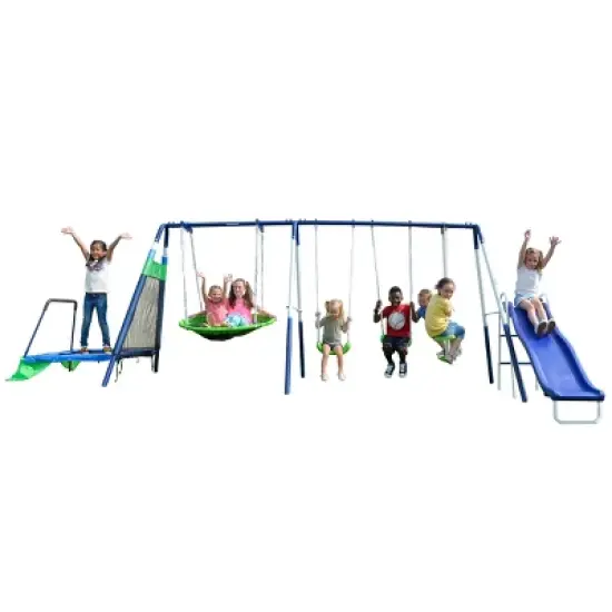 Sportspower Mountain View Metal Swing Slide and Trampoline Set image {3}