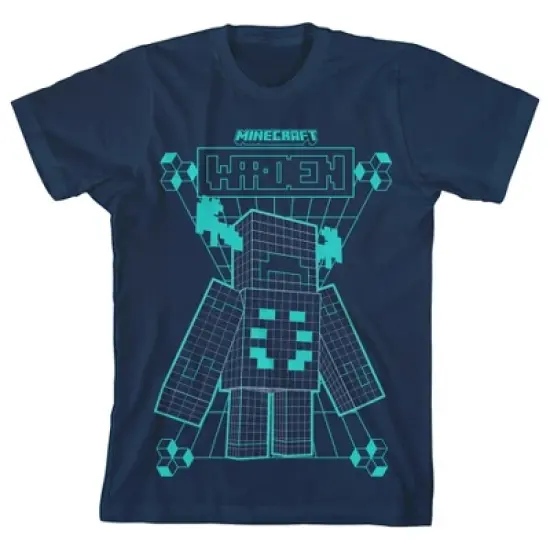 Minecraft Warden Distortion Clash Trend Graphic Youth Boys Navy T-Shirt image {2}