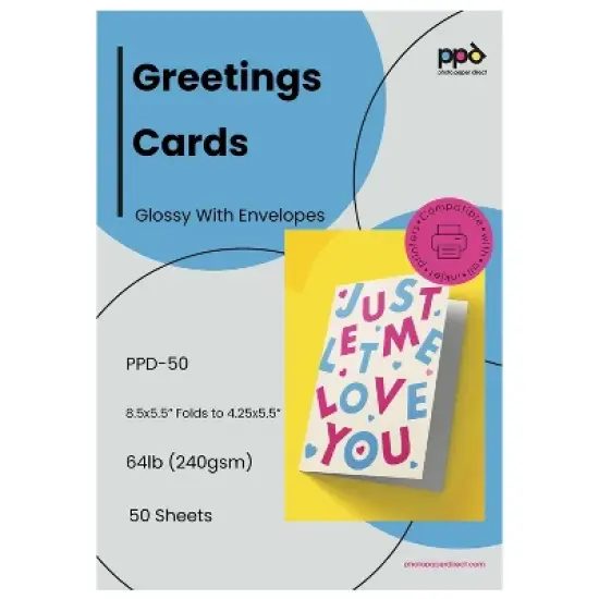 PPD Glossy Printable Greeting Cards with Envelopes 5.5x8.5" Blank Half Fold to 4.25x5.5" 50 sheets 240 gsm for Inkjet Printers image {7}