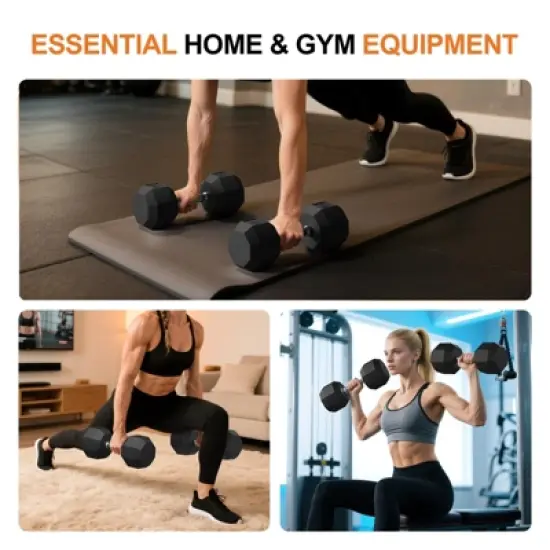 TROPOW Rubber-Coated Hex Dumbbell Set (5-50LB, 200-550LB Options) &uml;C Black Home & Gym Weights for Strength Training & Full-Body Workouts image {6}