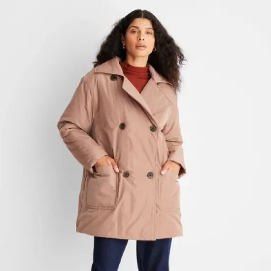 Women's Notched Lapel Double Breasted Puffer Coat - Future Collective&trade; with Reese Blutstein Tan image {3}