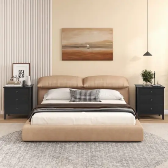 Tangkula 3-Drawer Modern Nightstand Bedside Table Wooden End Table White/Black image {4}