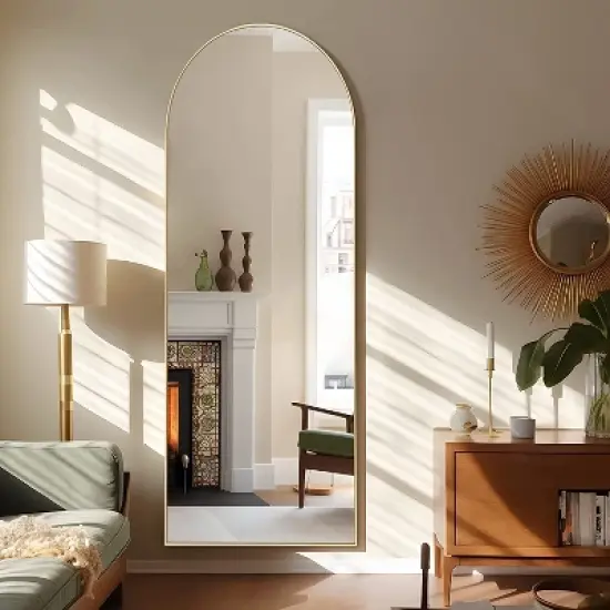 Dabria 64"&times;21" Floor Mirror, Standing Mirror Smooth Arched Top Mirror, Bedroom Living Room Wall Mirror - The Pop Home image {8}