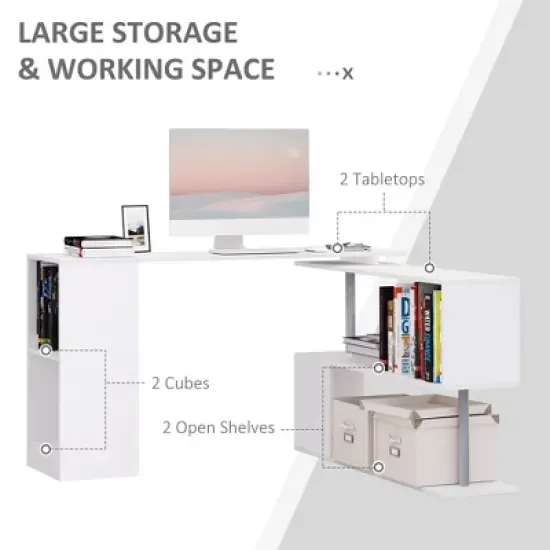 55 Inch Large Computer Desk, Right-Angle Corner Gaming Desk With 3 Tier Storage Shelves, Bookshelf, 360&deg; Rotation Space Saving Office Workstation image {2}