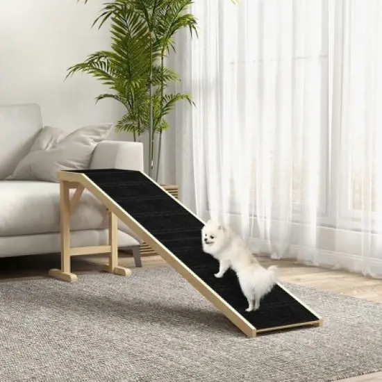Resenkos Dog Ramp for Bed, Pet Ramp for Dogs with Non-Slip Carpet and Top Platform, 74" x 16" x 25", Natural Black image {7}