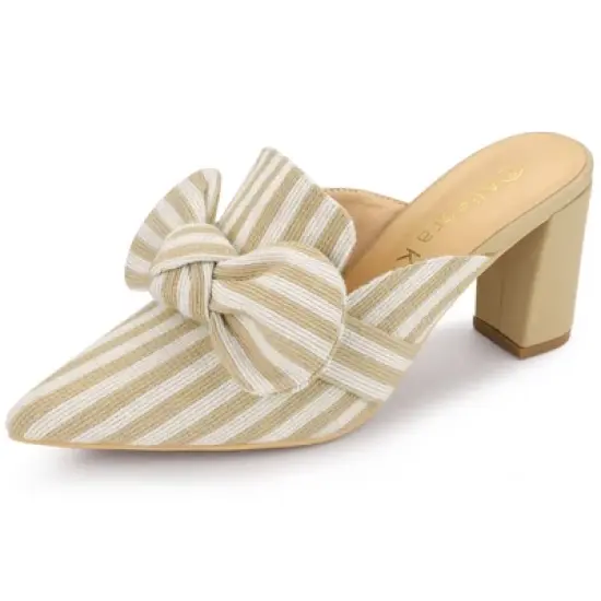 Allegra K Women's Stripe Bow Pointed Toe Block Heel Mules image {11}