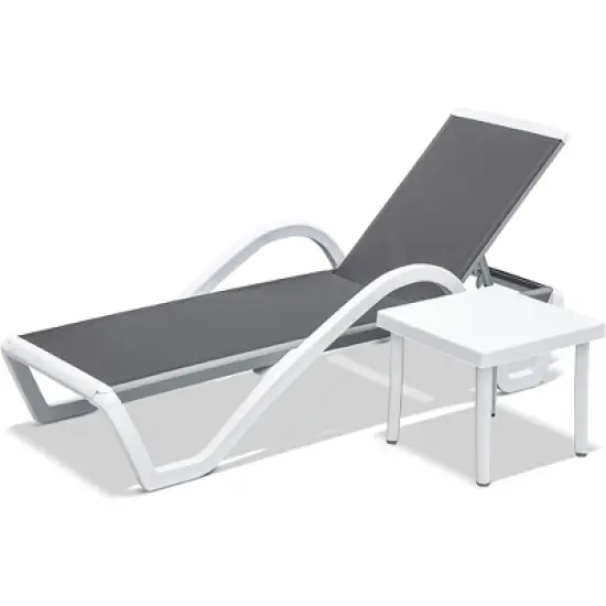 Gulches Patio Chaise Lounge Adjustable Aluminum Pool Lounge Chairs with Arm for Outside,in-Pool,Lawn (Gray, 1 Lounge Chair+1 Plastic Table) image {7}