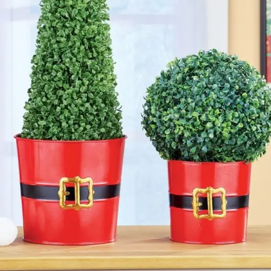 Collections Etc Hand-Painted Metal Santa Planters - Set of 2 image {2}