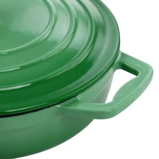 MegaChef 2 Quart Round Enameled Cast Iron Braiser Pan in Green image {5}