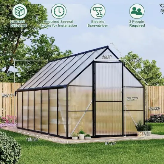 GustoWave  8x14 ft Outdoor Greenhouse for Backyard Ideal Greenhouse Kit for Garden or Yard, Black. image {1}