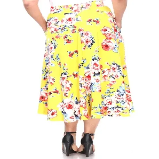 Women's Plus Size Floral Printed Tasmin Flare Midi Skirts - White Mark image {2}