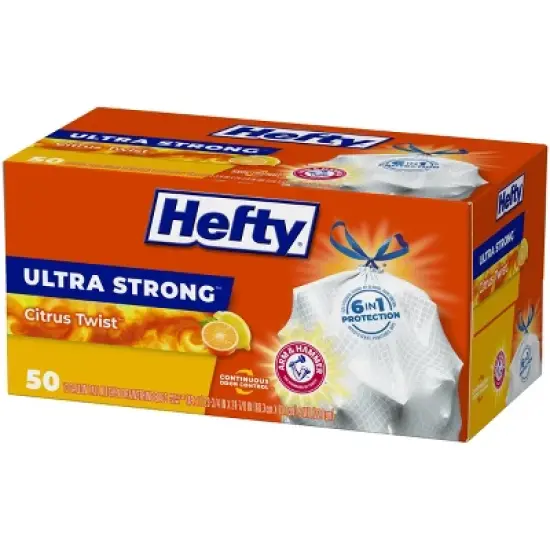Hefty Ultra Strong Tall Kitchen Drawstring Trash Bags - Citrus Twist Scent - 13gal - 50ct image {2}
