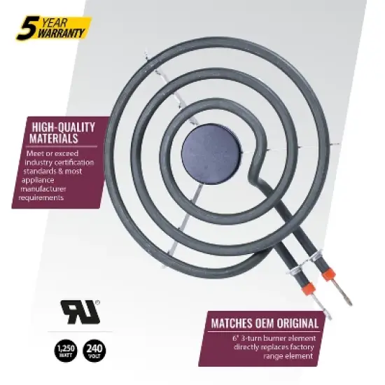 Certified Appliance Accessories&reg; 6" 3-Turn 1,250-Watt Replacement Range Surface Burner Element for SP12YA in Gray image {3}